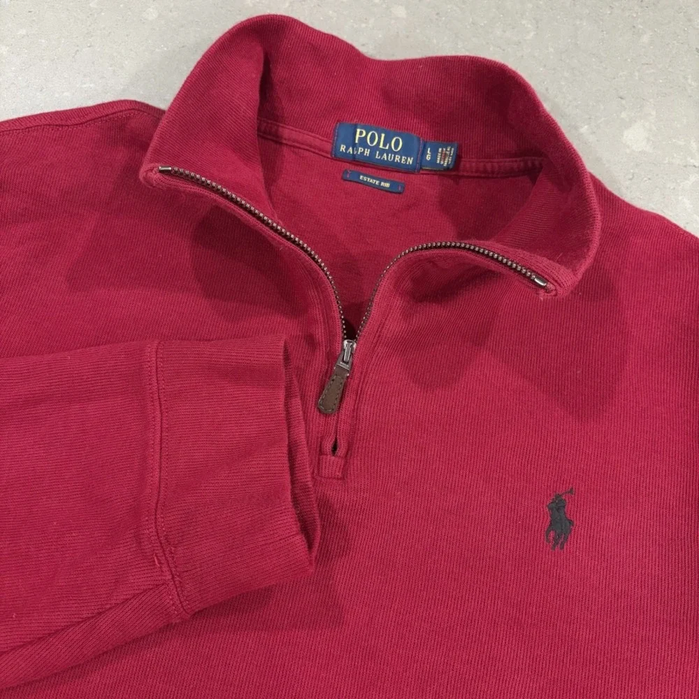 Polo Ralph Lauren Men Estate Rib Quarter 1/4 Zip Pullover Sweater Burgundy Red L